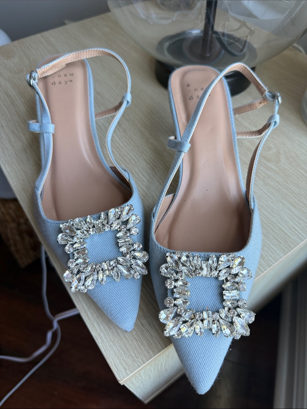 a new day Light Blue Jeweled Pointed Slingback Heels